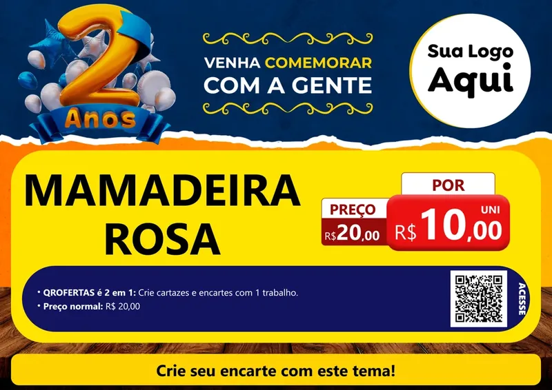 Modelo de Cartaz para Cartaz A4 Horizontal com o tema Aniversário de 2 anos para Bebês