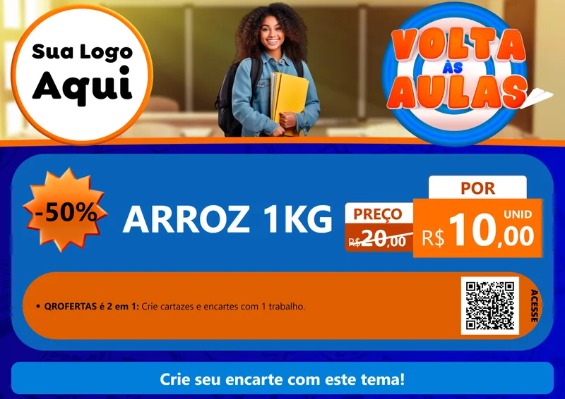 Modelo de Cartaz para Cartaz A4 Horizontal com o tema Volta Às Aulas para Supermercado