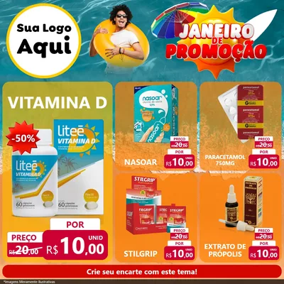 Modelo de Rede Social para Feed Facebook com o tema Janeiro de Promoção para Farmácia