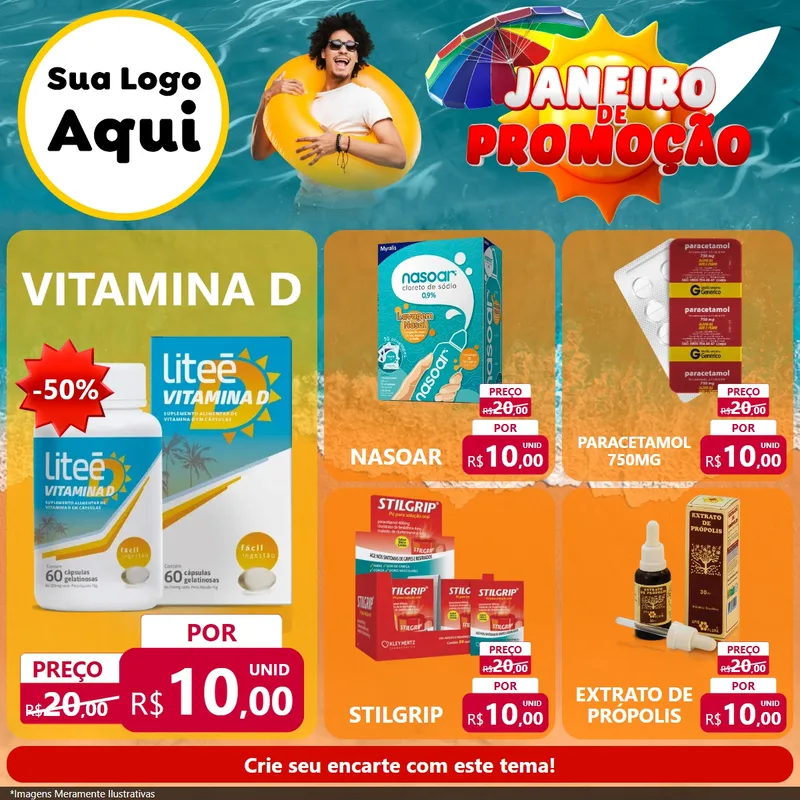 Modelo de Rede Social para Feed Facebook com o tema Janeiro de Promoção para Farmácia