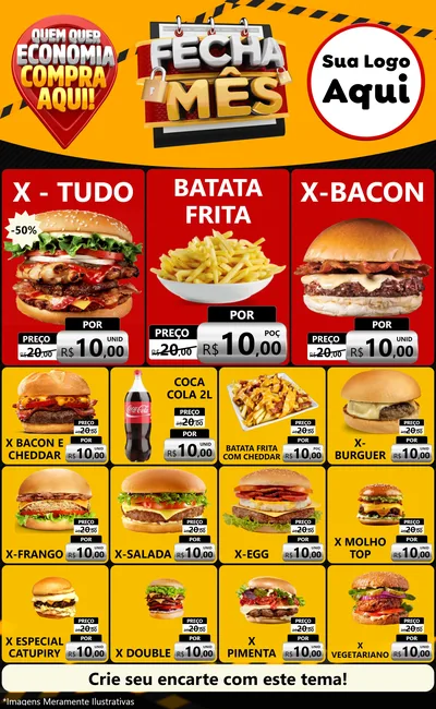 Modelo de Encarte para Encarte Grande com o tema Fecha Mês para Hamburgueria