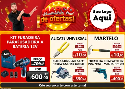Modelo de Encarte para Encarte A4 Horizontal com o tema Março de Ofertas! para Maquinas e Ferramentas
