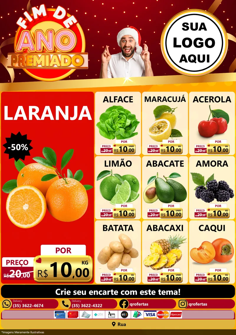 Modelo de Encarte para Encarte A4 Vertical com o tema Fim de Ano Premiado para Hortifrúti