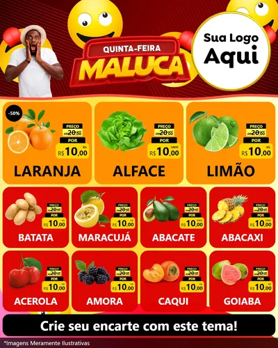 Modelo de Rede Social para Feed Instagram com o tema Quinta-feira Maluca para Hortifrúti
