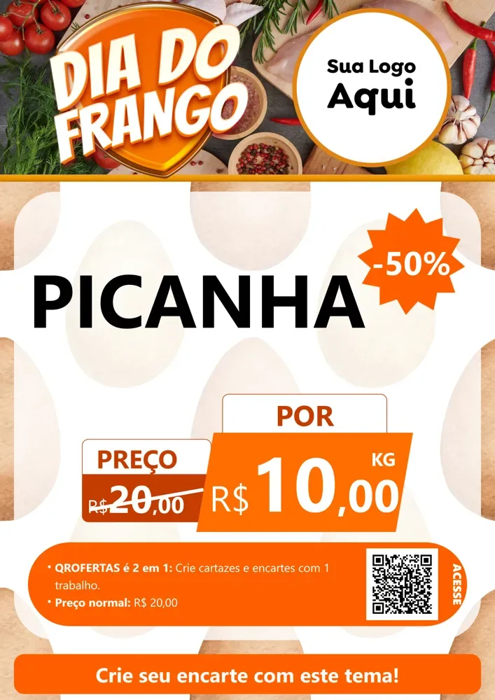 Modelo de Cartaz para Cartaz A4 Vertical com o tema Dia do Frango para Açougue