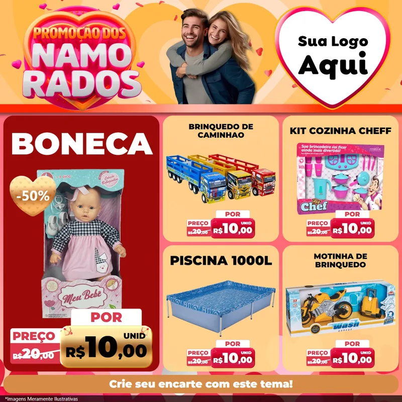 Modelo de Rede Social para Feed Facebook com o tema Promoção dos Namorados para Brinquedos