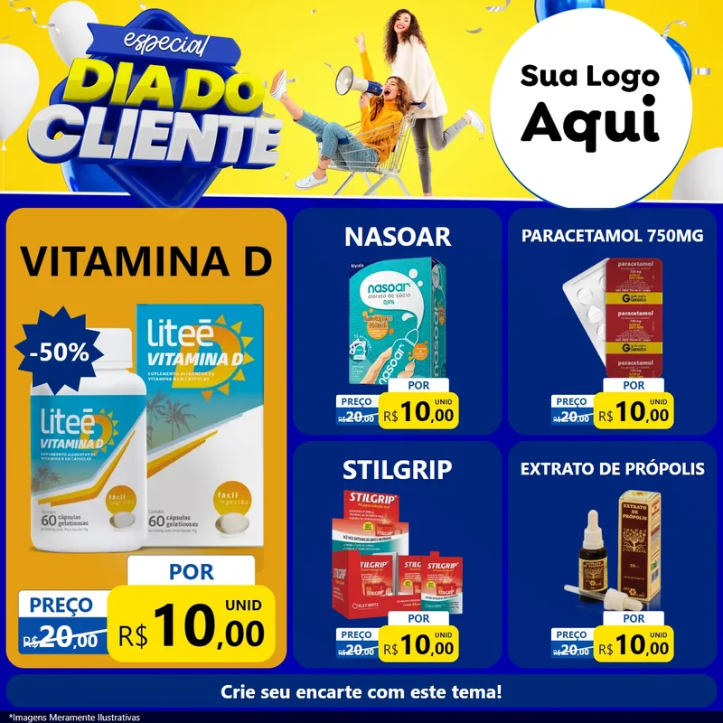 Modelo de Rede Social para Feed Facebook com o tema Especial Dia do Cliente para Farmácia