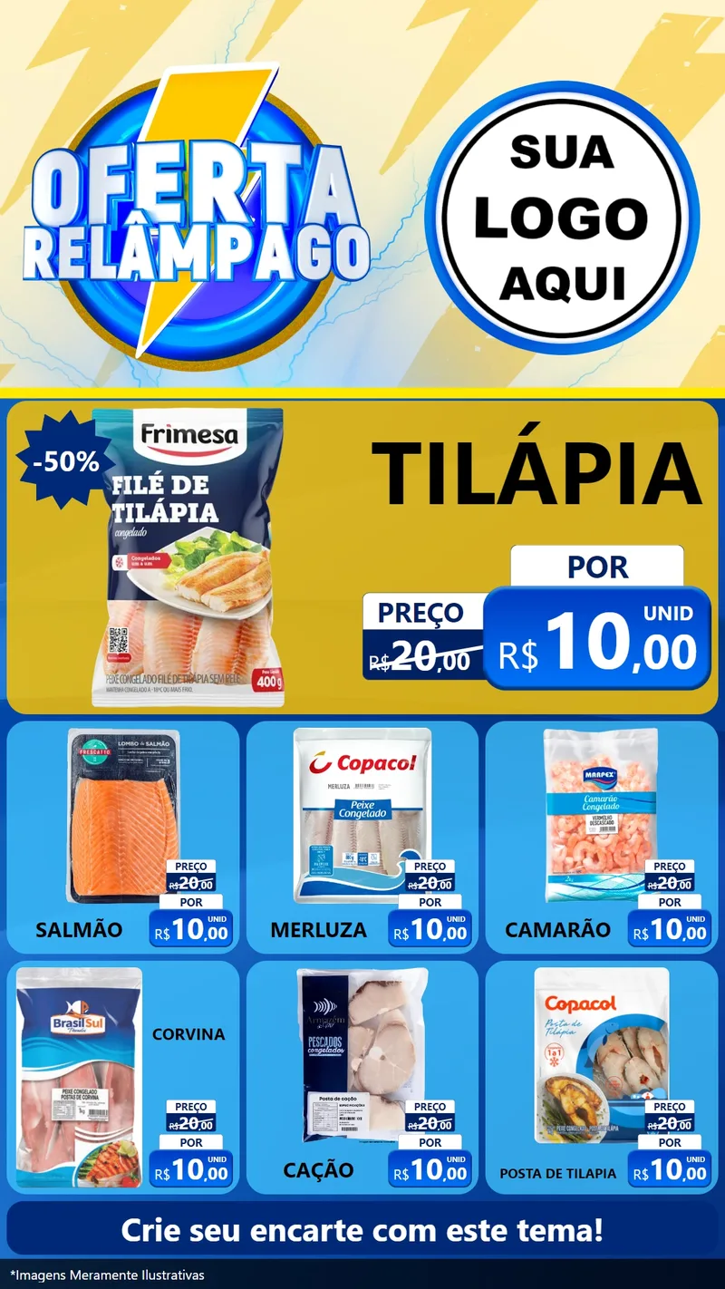 Modelo de Rede Social para Stories com o tema Oferta Relâmpago para Peixaria