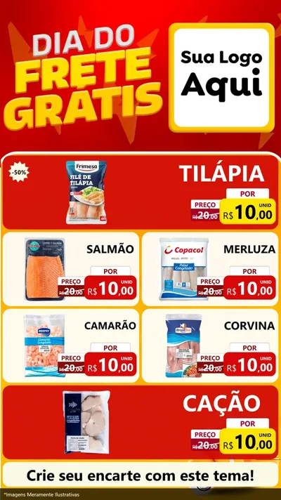 Modelo de TV para TV Vertical com o tema Dia do Frete Grátis para Peixaria
