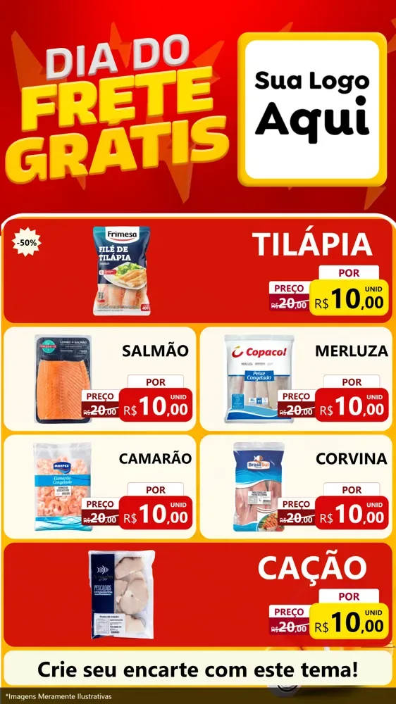 Modelo de TV para TV Vertical com o tema Dia do Frete Grátis para Peixaria