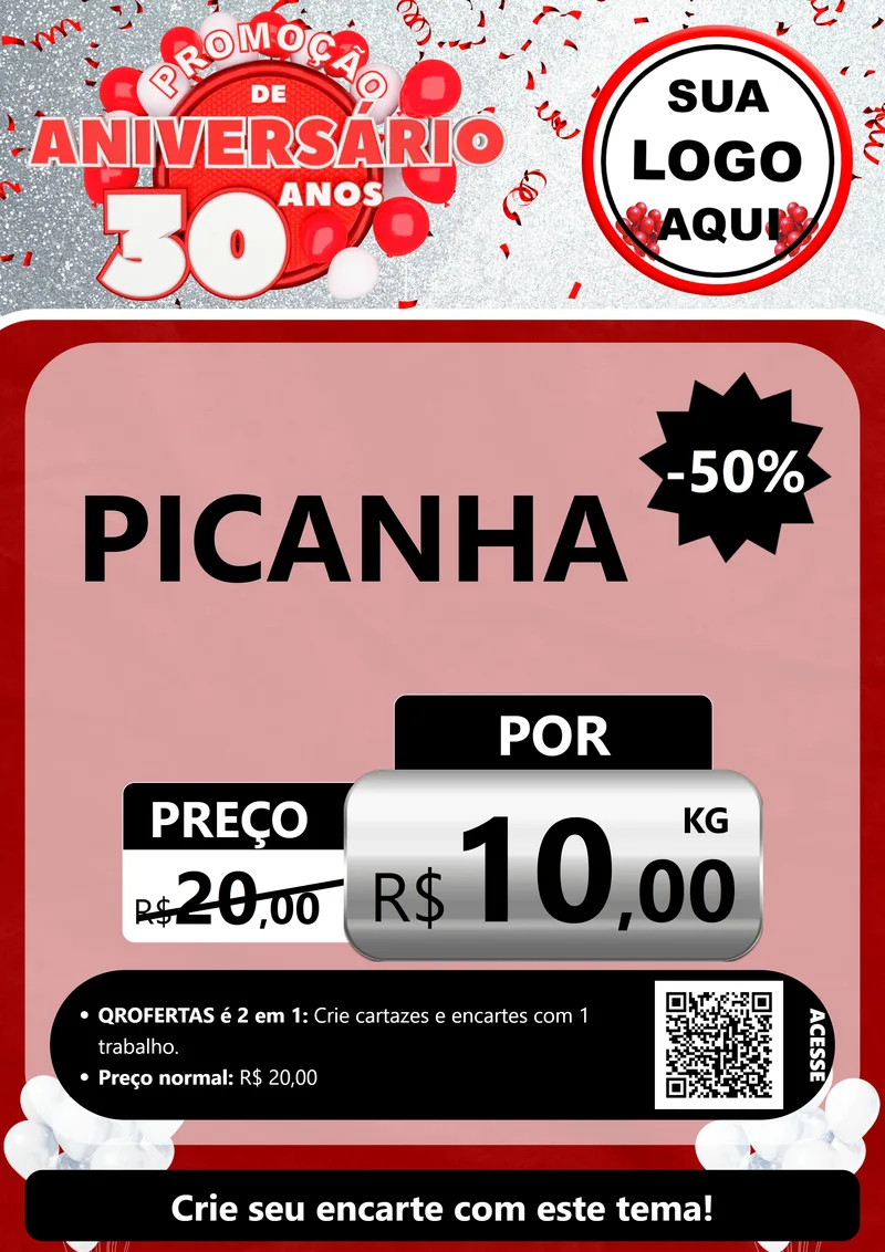 Modelo de Cartaz para Cartaz A4 Vertical com o tema Promoção de Aniversário - 30 Anos para Açougue