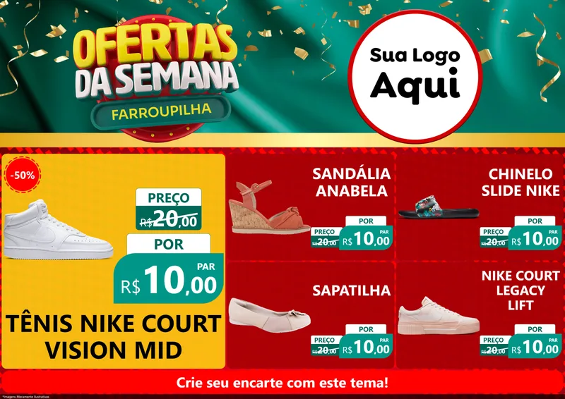 Modelo de Encarte para Encarte A4 Horizontal com o tema Ofertas da Semana Farroupilha para Calçados