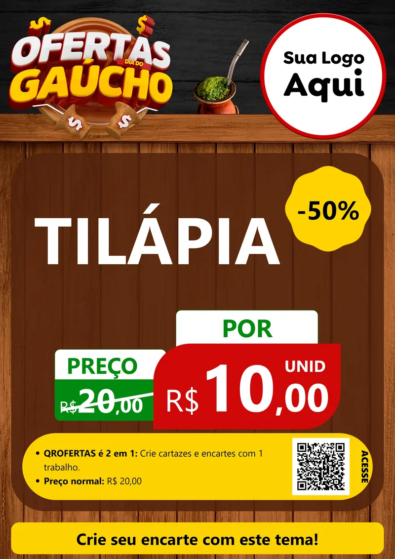 Modelo de Cartaz para Cartaz A4 Vertical com o tema Ofertas Dia do Gaúcho para Peixaria