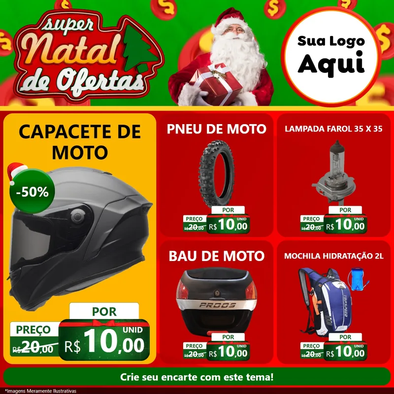 Modelo de Rede Social para Feed Facebook com o tema Super Natal de Ofertas para Moto peças