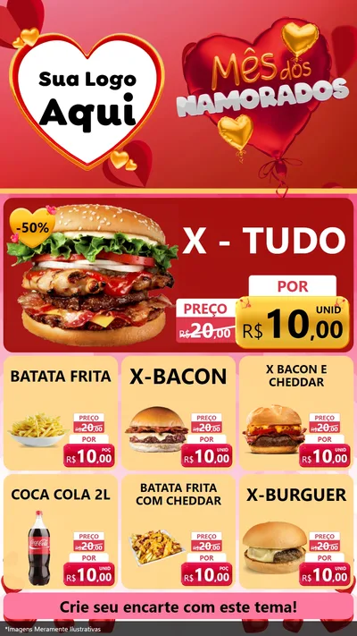 Modelo de Rede Social para Stories com o tema Mês dos Namorados para Hamburgueria