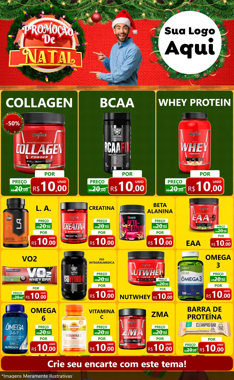 Modelo de Encarte para Encarte Grande com o tema Promoção de Natal para Suplementos alimentares