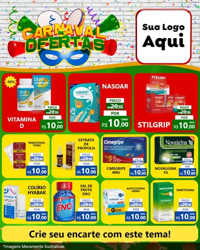 Modelo de Rede Social para Feed Instagram com o tema Carnaval de Ofertas para Farmácia