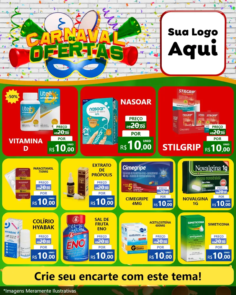 Modelo de Rede Social para Feed Instagram com o tema Carnaval de Ofertas para Farmácia