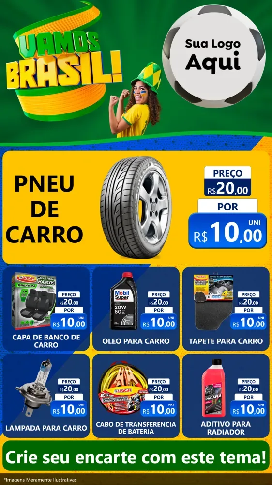 Modelo de Rede Social para Stories com o tema Vamos Brasil - Copa para Auto peças