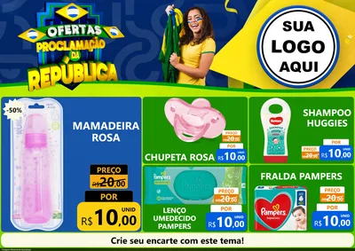 Modelo de Encarte para Encarte A4 Horizontal com o tema Ofertas Proclamação da República para Bebês