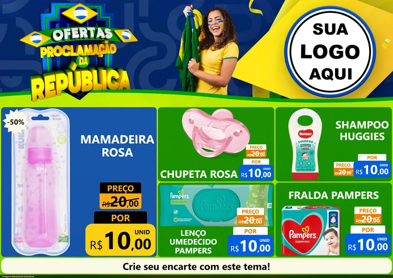 Modelo de Encarte para Encarte A4 Horizontal com o tema Ofertas Proclamação da República para Bebês
