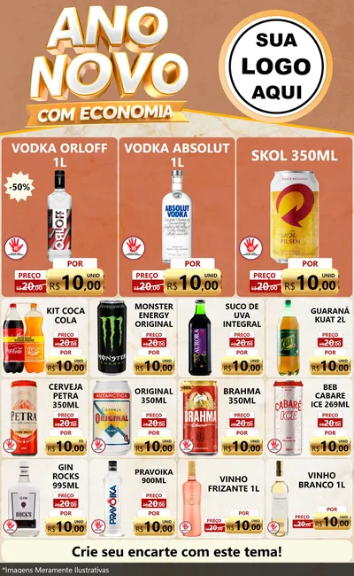 Modelo de Encarte para Encarte Grande com o tema Ano Novo Com Economia para Distribuidora de bebidas