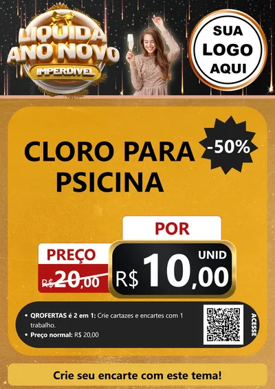 Modelo de Cartaz para Cartaz A4 Vertical com o tema Liquida Ano Novo Imperdível para Produtos para Piscina