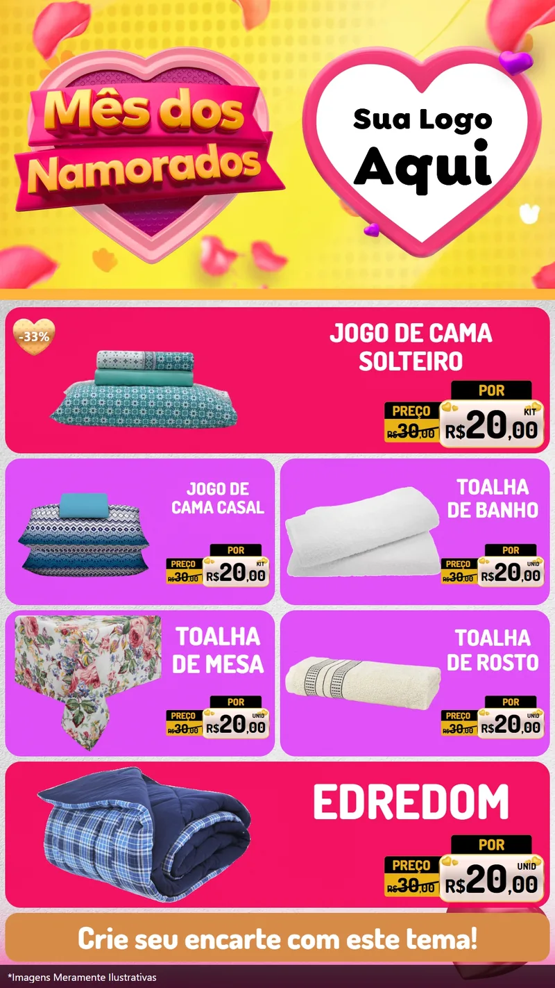 Modelo de TV para TV Vertical com o tema Mês dos Namorados para Cama, Mesa e Banho