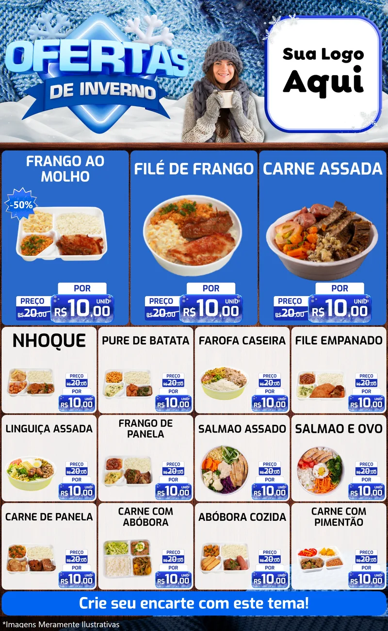 Modelo de Encarte para Encarte Grande com o tema Ofertas de Inverno para Restaurante