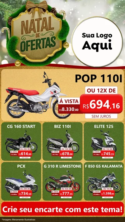 Modelo de Rede Social para Stories com o tema Ofertas de Natal para Concessionaria de Motos