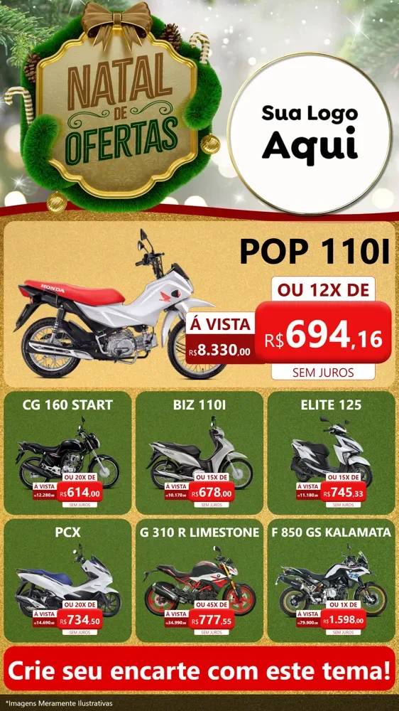Modelo de Rede Social para Stories com o tema Ofertas de Natal para Concessionaria de Motos
