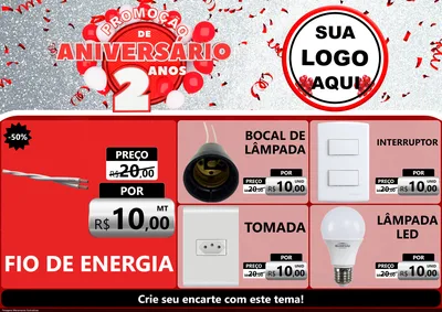 Modelo de Encarte para Encarte A4 Horizontal com o tema Promoção de Aniversário - 2 Anos para Materiais Elétricos