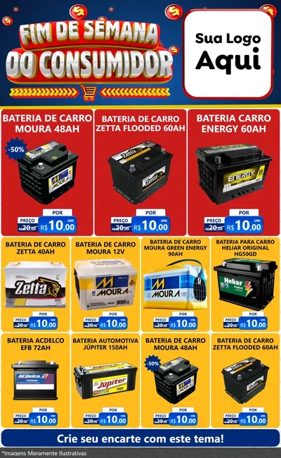 Modelo de Encarte para Encarte Grande com o tema Fim de Semana do Consumidor para Baterias Elétricas