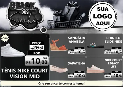 Modelo de Encarte para Encarte A4 Horizontal com o tema Black dos Sonhos para Calçados