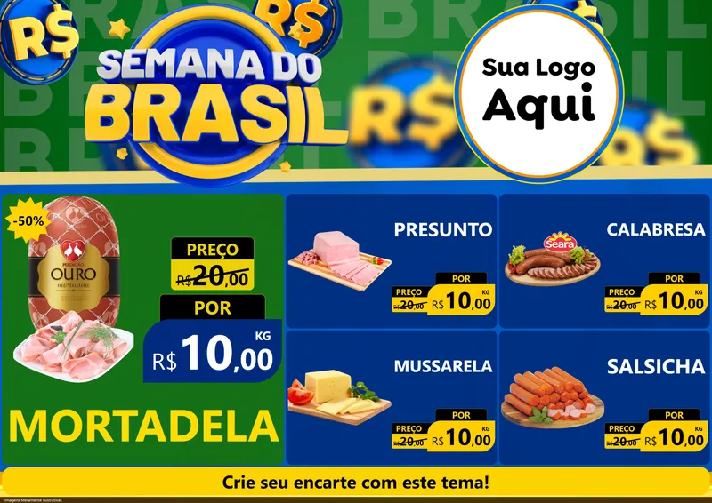 Modelo de Encarte para Encarte A4 Horizontal com o tema Semana Do Brasil para Frios e Laticínios