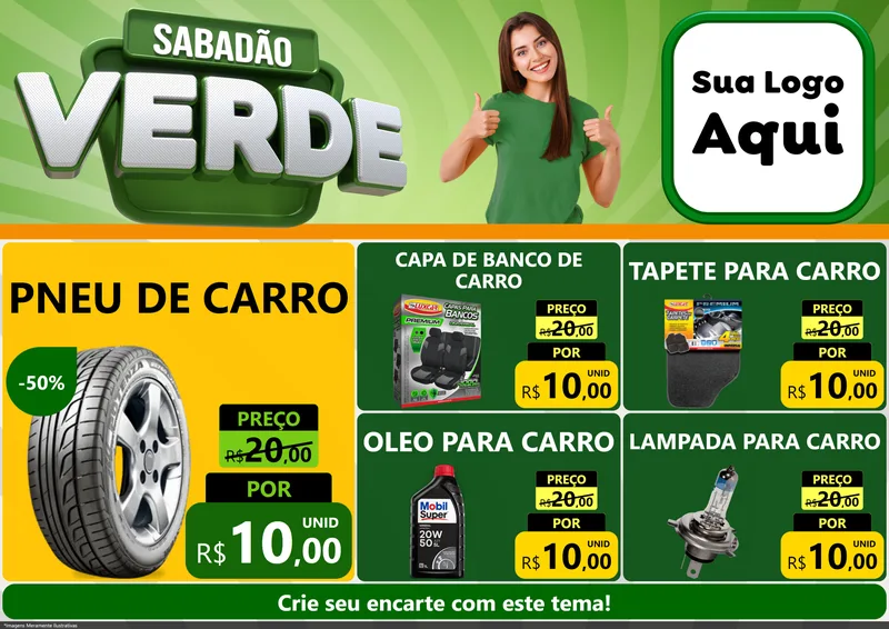 Modelo de Encarte para Encarte A4 Horizontal com o tema Sabadão Verde para Auto peças