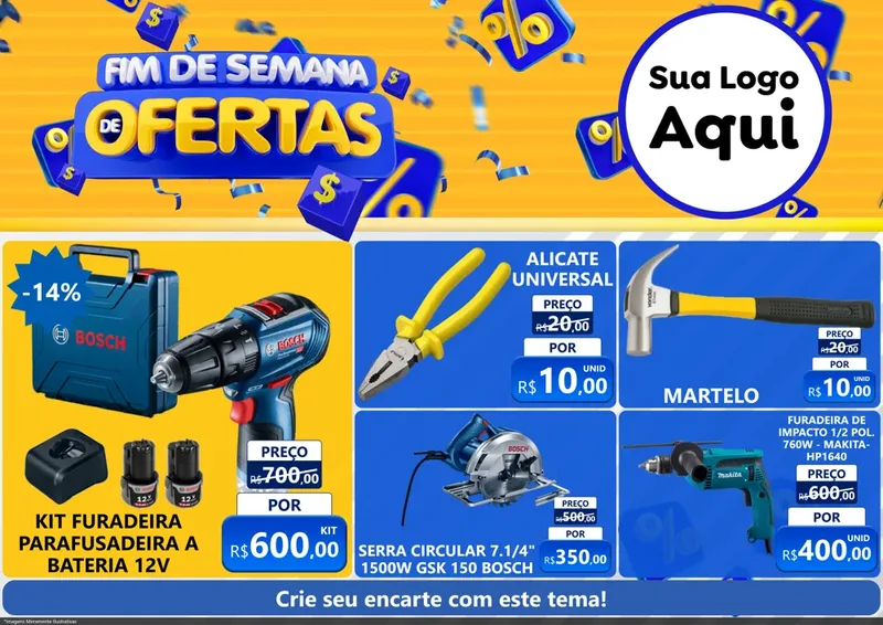 Modelo de Encarte para Encarte A4 Horizontal com o tema Fim de Semana de Ofertas para Maquinas e Ferramentas