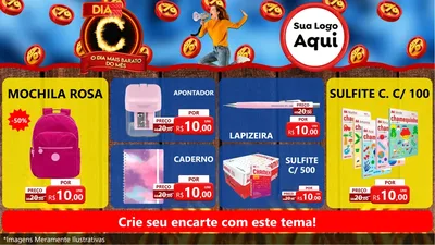 Modelo de TV para TV Horizontal com o tema Dia C - O Dia Mais Barato Do Mês para Papelaria