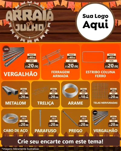 Modelo de Rede Social para Feed Instagram com o tema Arraiá de Julho - Junina para Ferragens