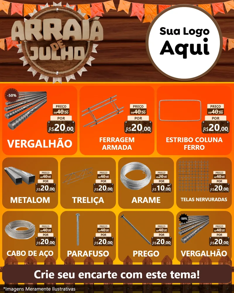 Modelo de Rede Social para Feed Instagram com o tema Arraiá de Julho - Junina para Ferragens