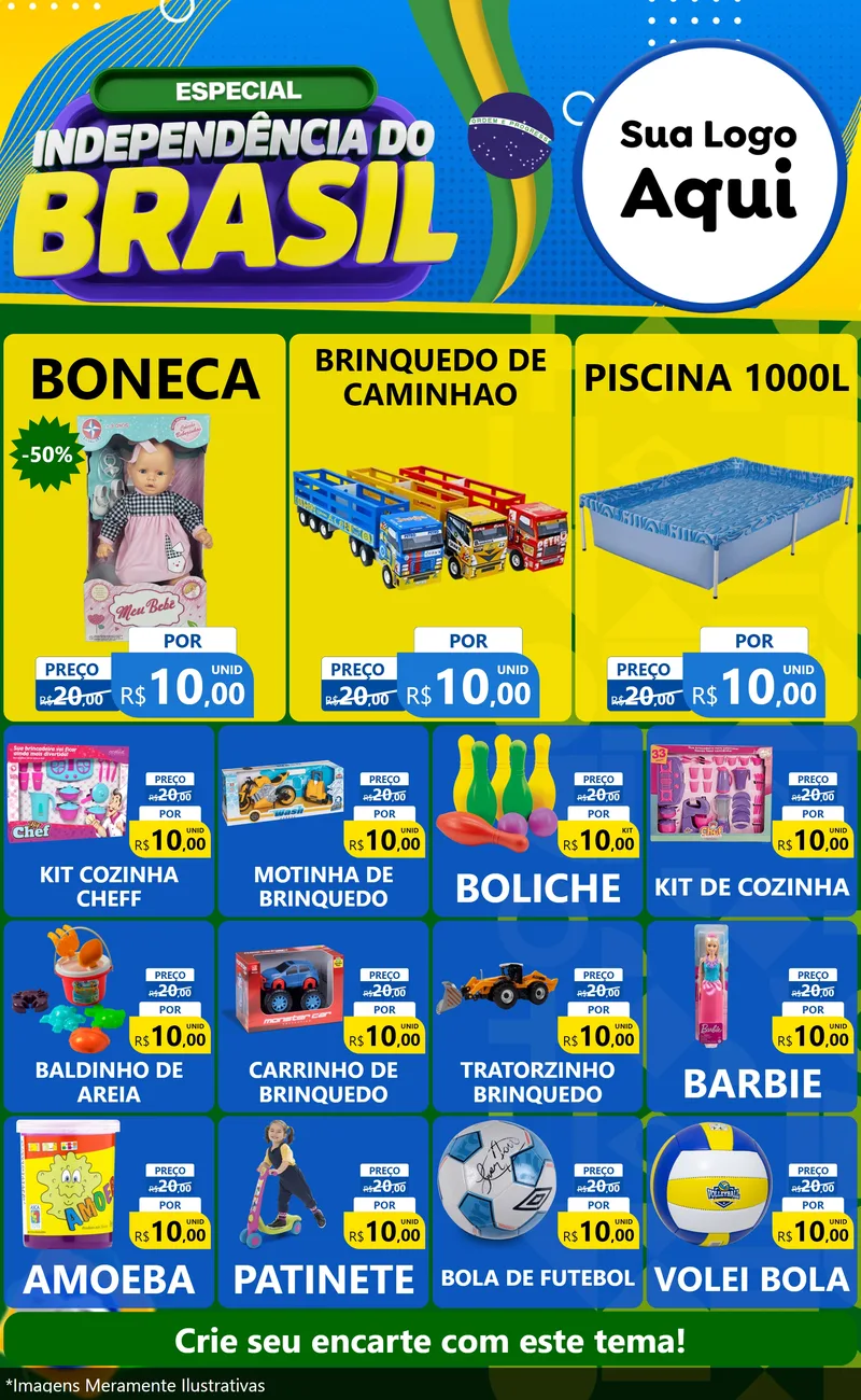 Modelo de Encarte para Encarte Grande com o tema Especial Independência do Brasil para Brinquedos