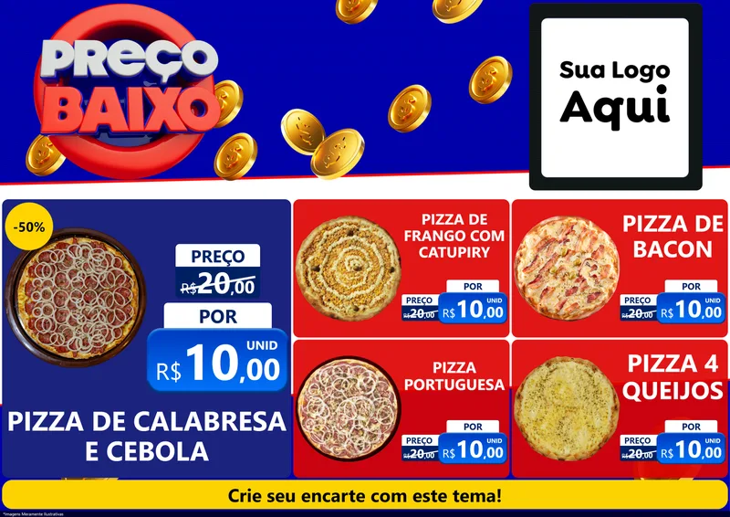 Modelo de Encarte para Encarte A4 Horizontal com o tema Preço Baixo para Pizzaria
