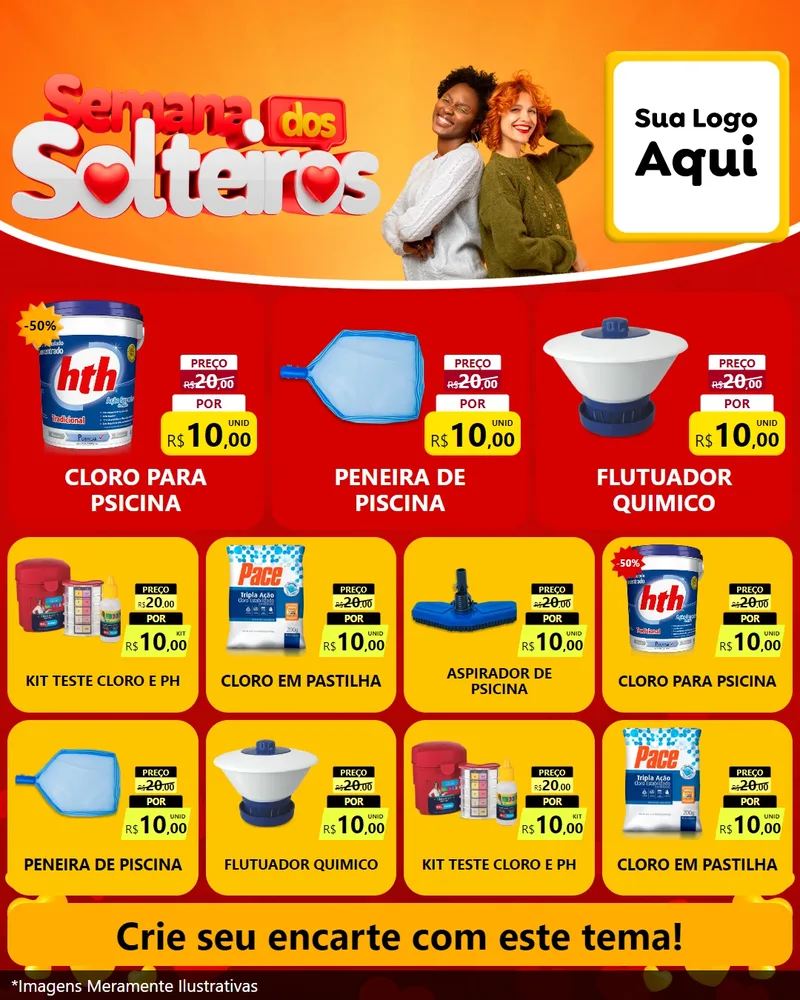 Modelo de Rede Social para Feed Instagram com o tema Semana dos Solteiros para Produtos para Piscina