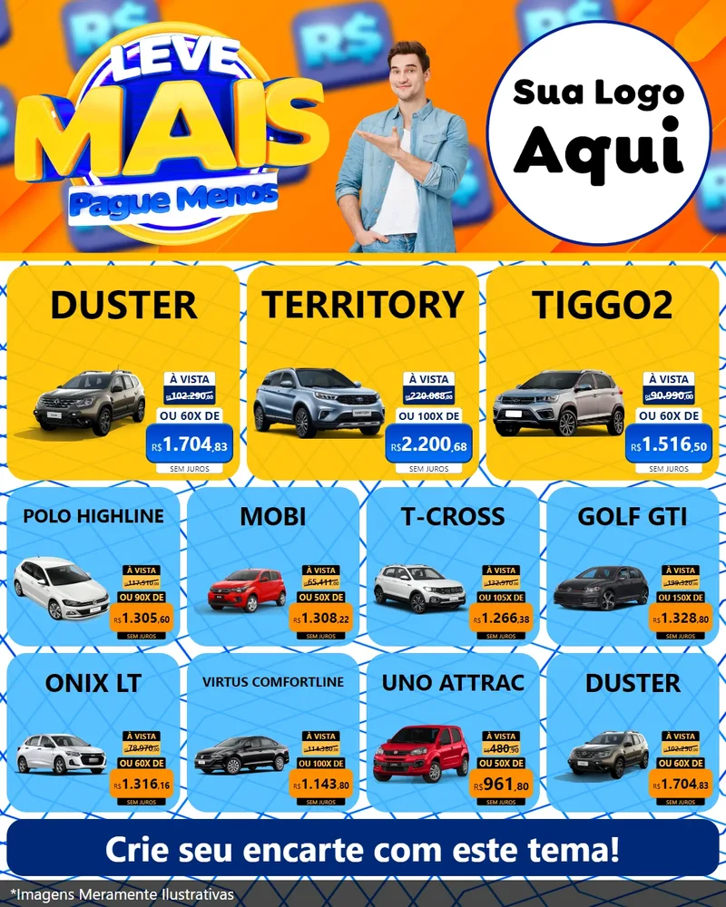 Modelo de Rede Social para Feed Instagram com o tema Leve Mais, Pague Menos para Concessionaria de Carros