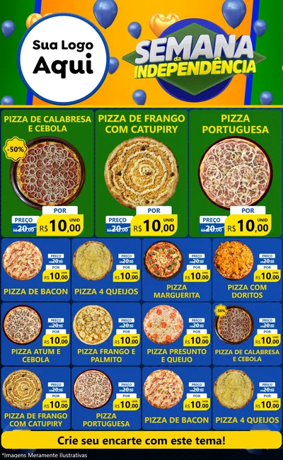 Modelo de Encarte para Encarte Grande com o tema Semana da Independência para Pizzaria