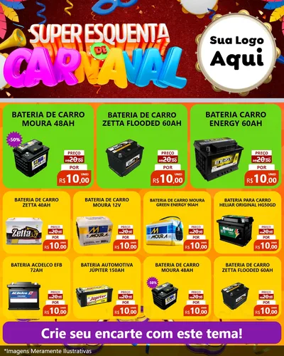 Modelo de Rede Social para Feed Instagram com o tema Super Esquenta de Carnaval para Baterias Elétricas