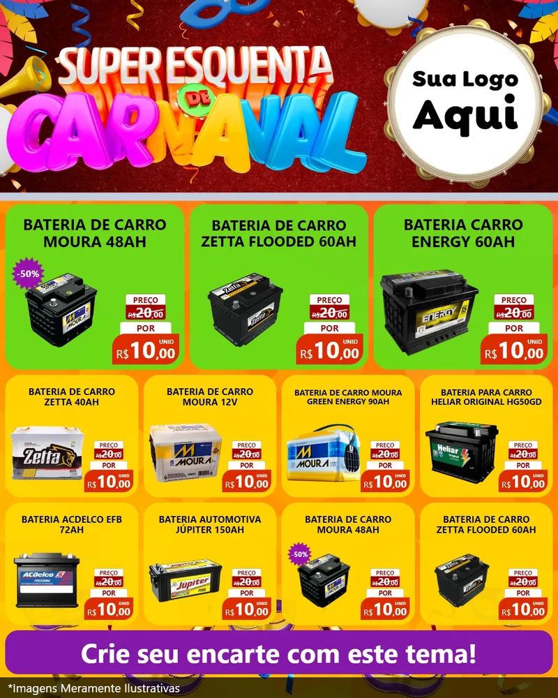 Modelo de Rede Social para Feed Instagram com o tema Super Esquenta de Carnaval para Baterias Elétricas