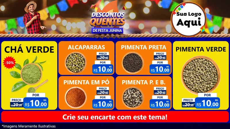Modelo de TV para TV Horizontal com o tema Descontos Quentes de Festa Junina para Produtos Naturais