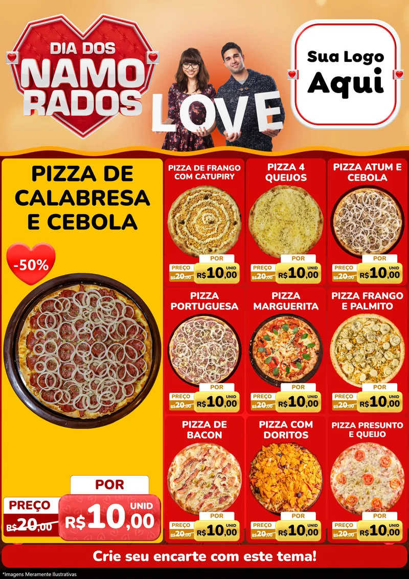 Modelo de Encarte para Encarte A4 Vertical com o tema Dia dos Namorados para Pizzaria