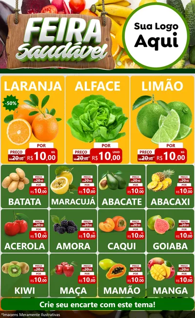 Modelo de Encarte para Encarte Grande com o tema Feira Saudável para Hortifrúti